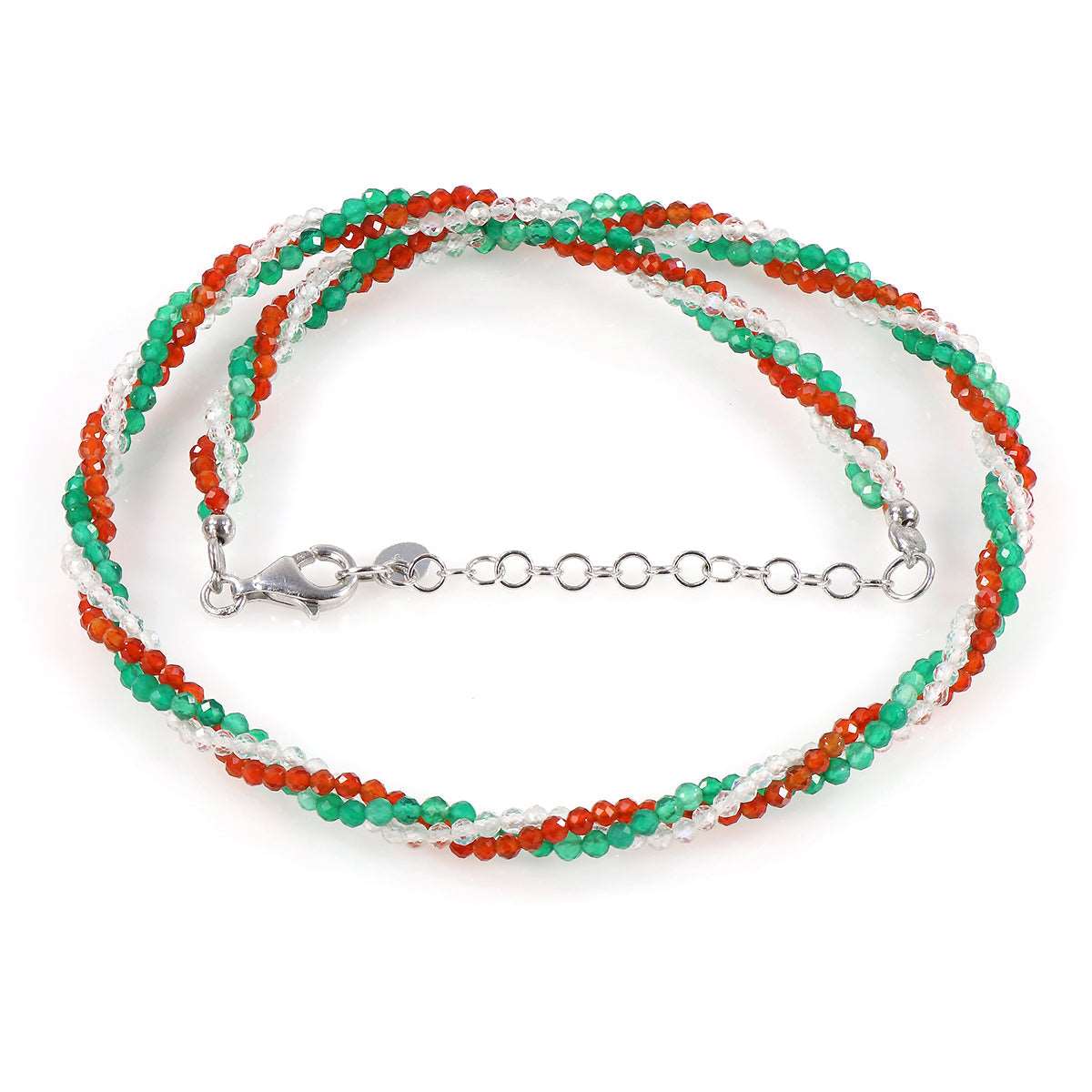 Carnelian, White Topaz and Onyx Twisted Rope Necklace