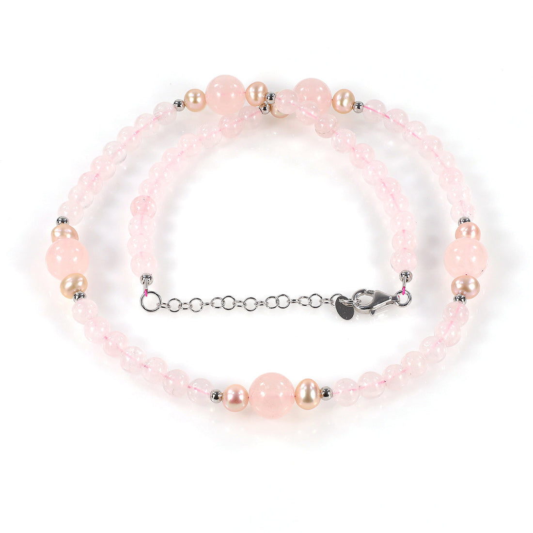 Rose Quartz and Pearl Silver Necklace