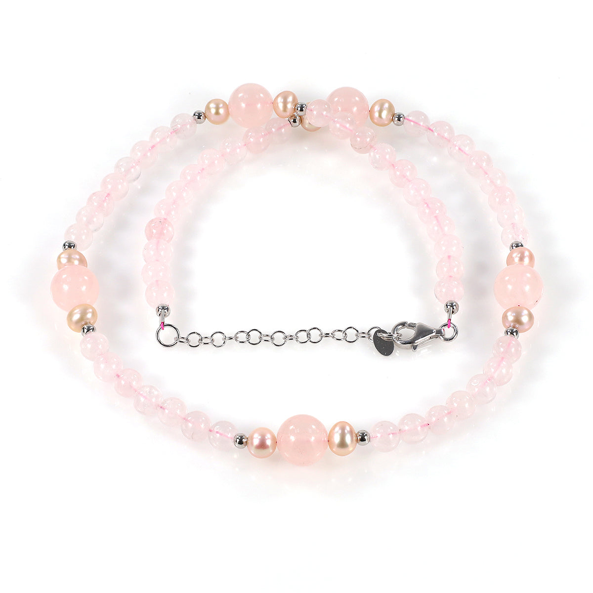 Rose Quartz and Pearl Silver Necklace