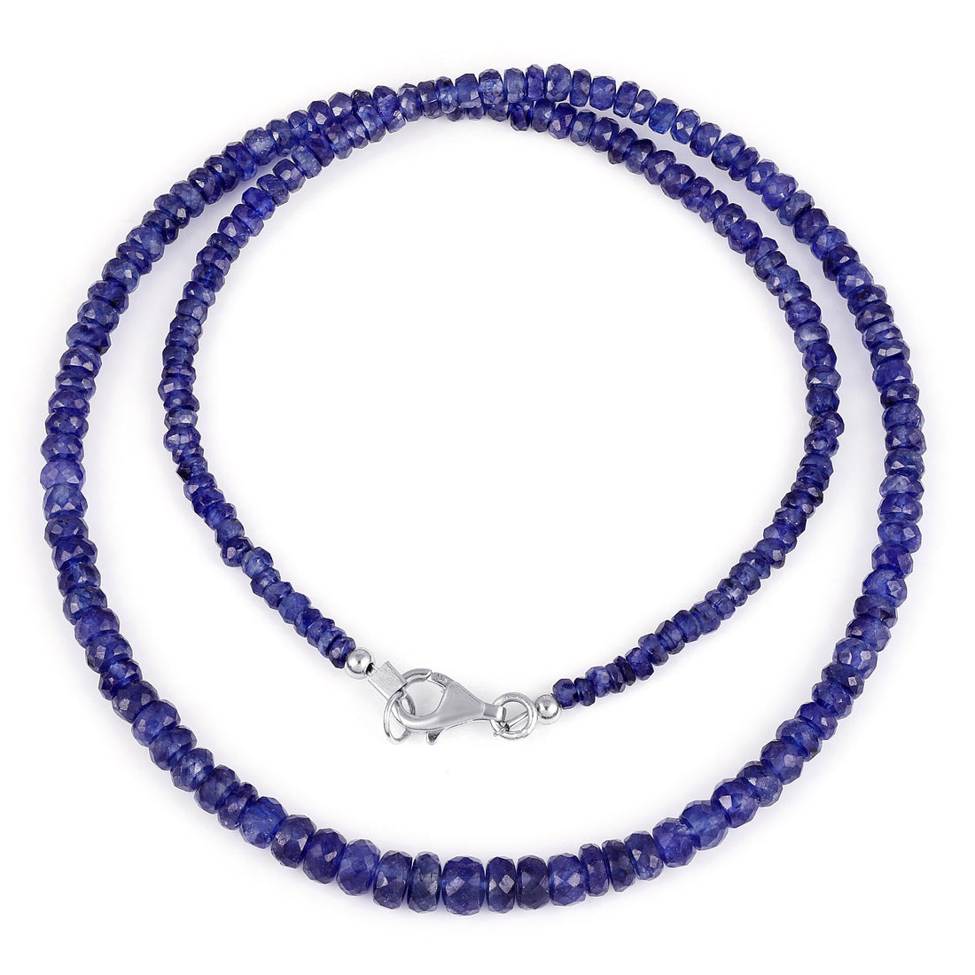 Natural Blue Sapphire Gemstone Beads Silver Necklace