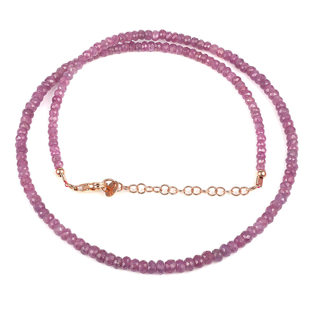 Pink Sapphire Beads Silver Necklace