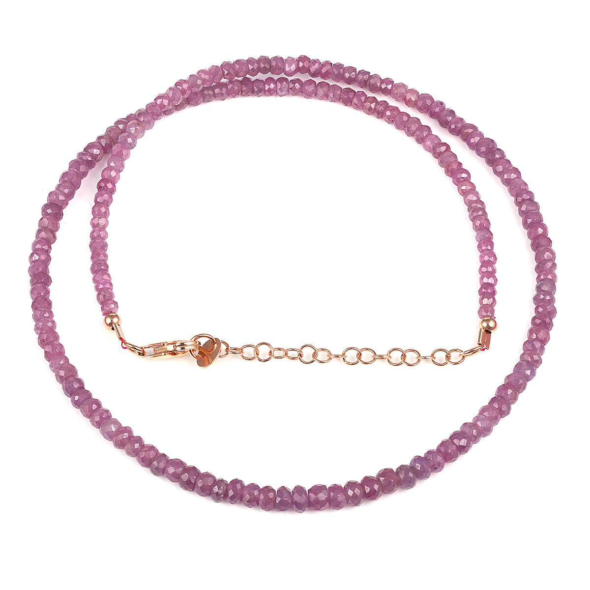 Pink Sapphire Beads Silver Necklace
