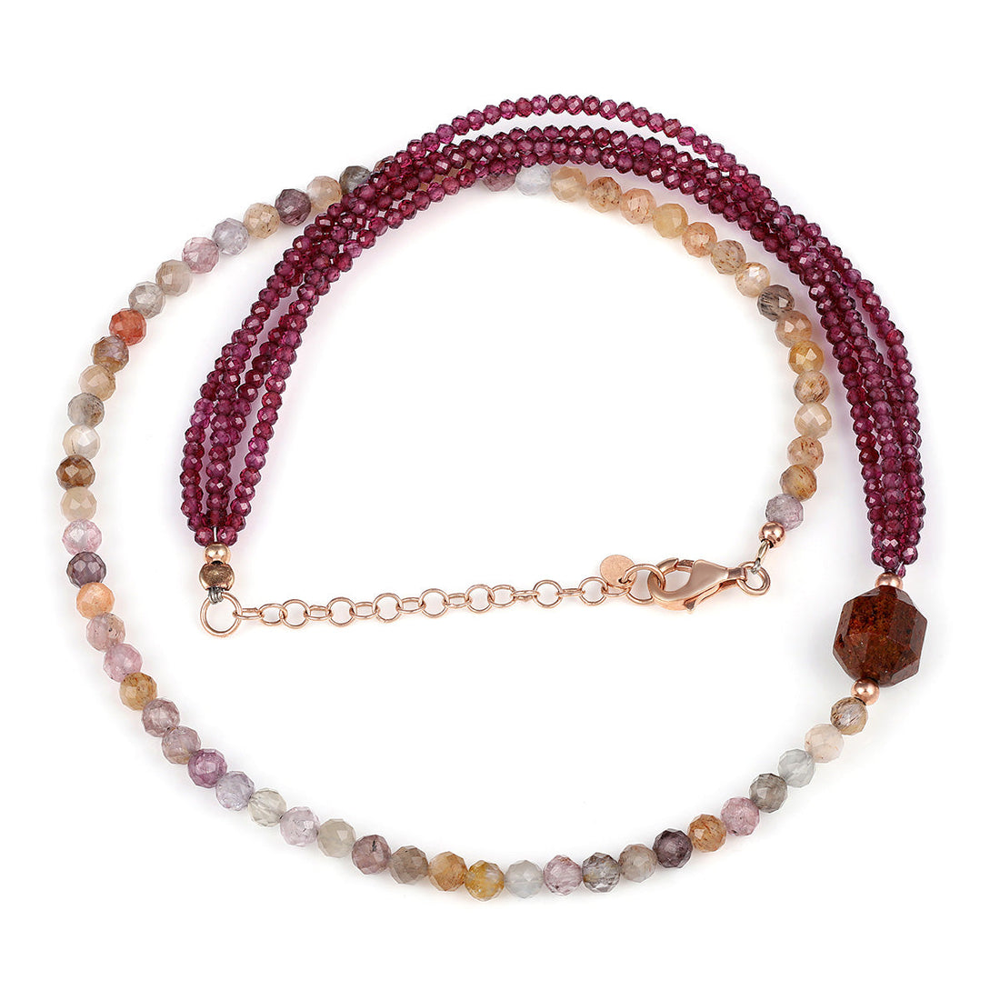 Multi Spinel, Garnet and Pietersite Silver Necklace