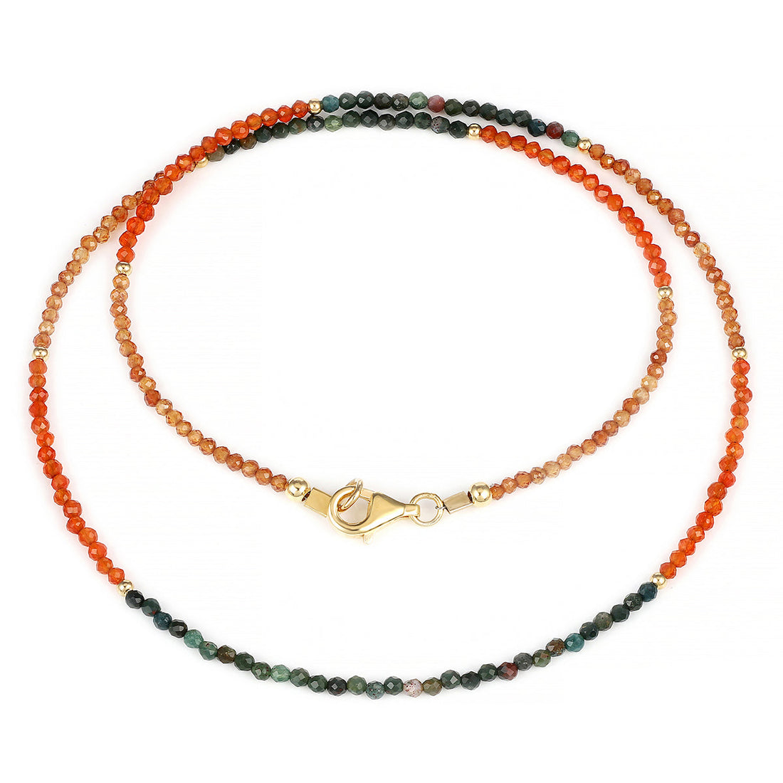 Moss Agate, Carnelian and Hessonite Choker