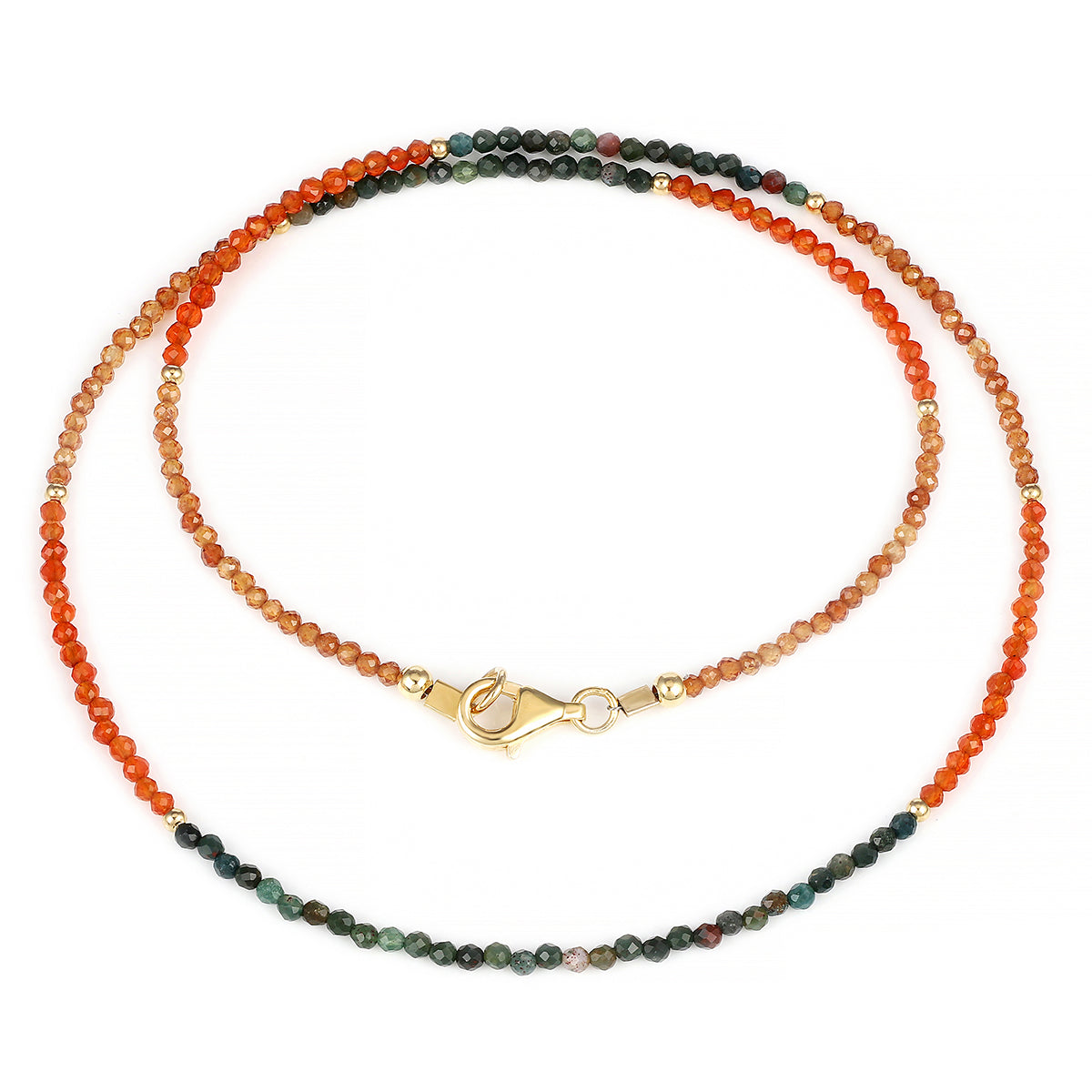 Moss Agate, Carnelian and Hessonite Choker