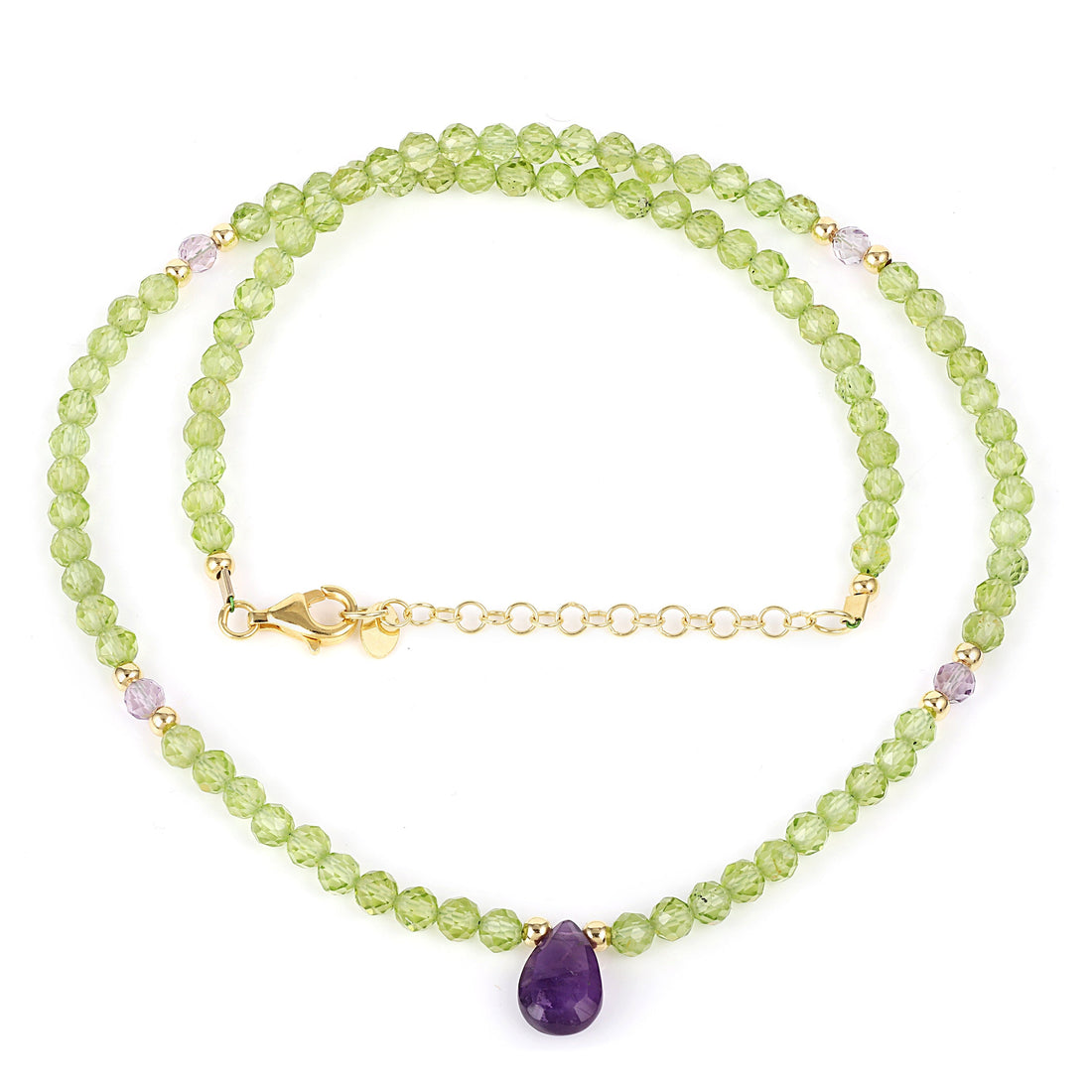 Sterling Silver Peridot and Amethyst Pendant Necklace