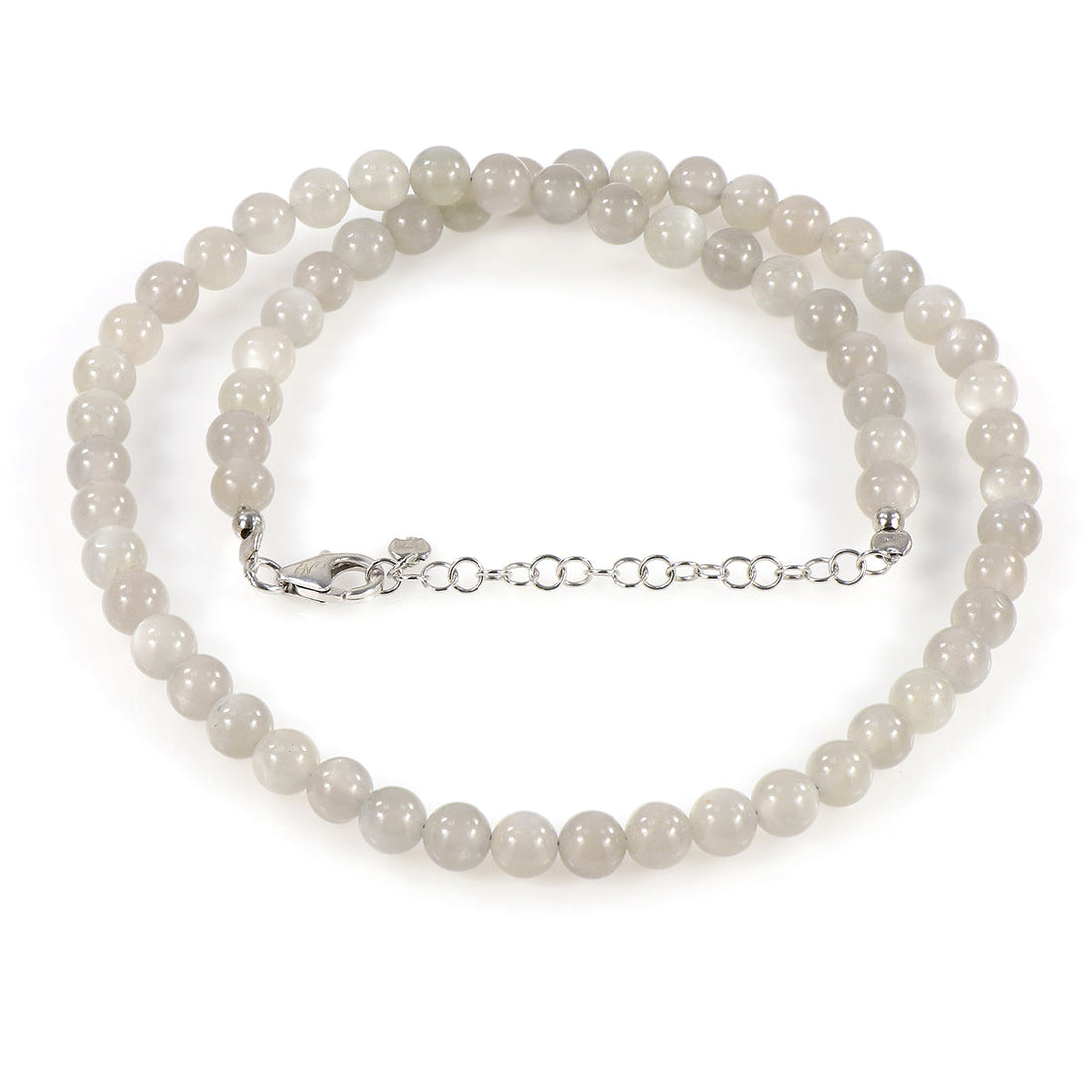 Gray Moonstone Beads Silver Necklace