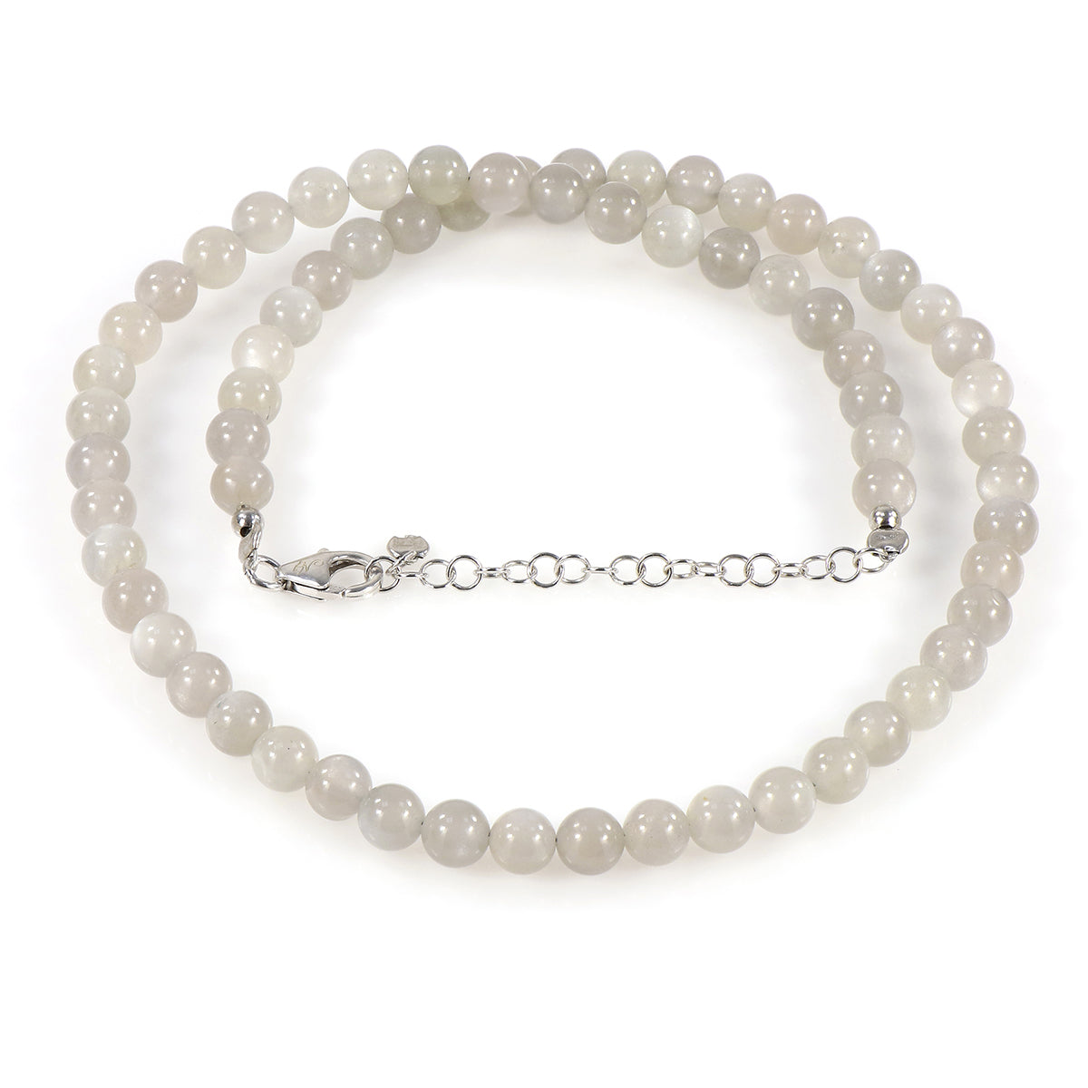 Gray Moonstone Beads Silver Necklace