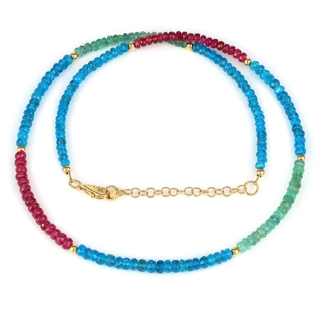 Apatite, Emerald and Ruby Silver Necklace