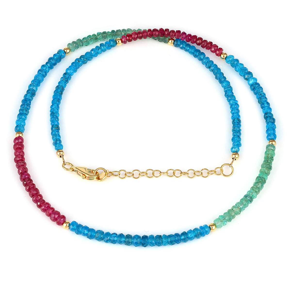 Apatite, Emerald and Ruby Silver Necklace