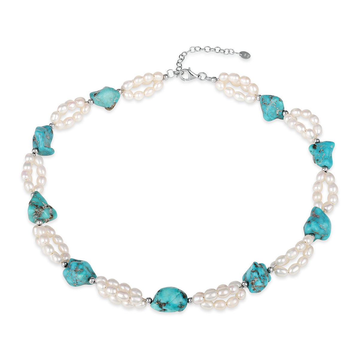 Pearl and Turquoise Silver Necklace
