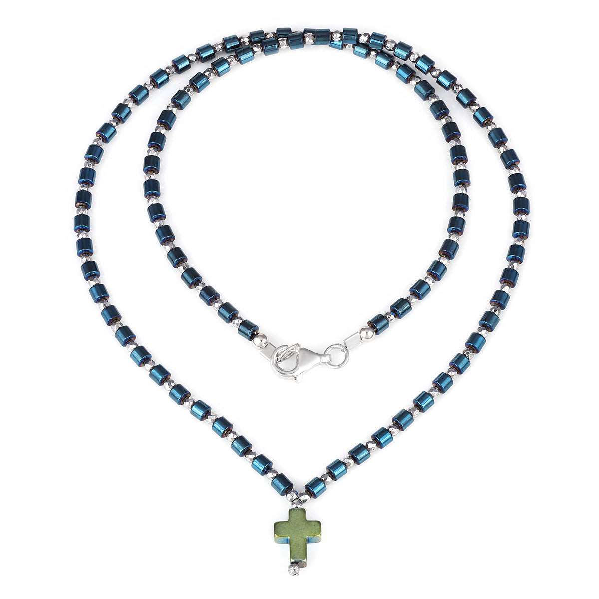 Blue and Silver Hematite Choker Necklace