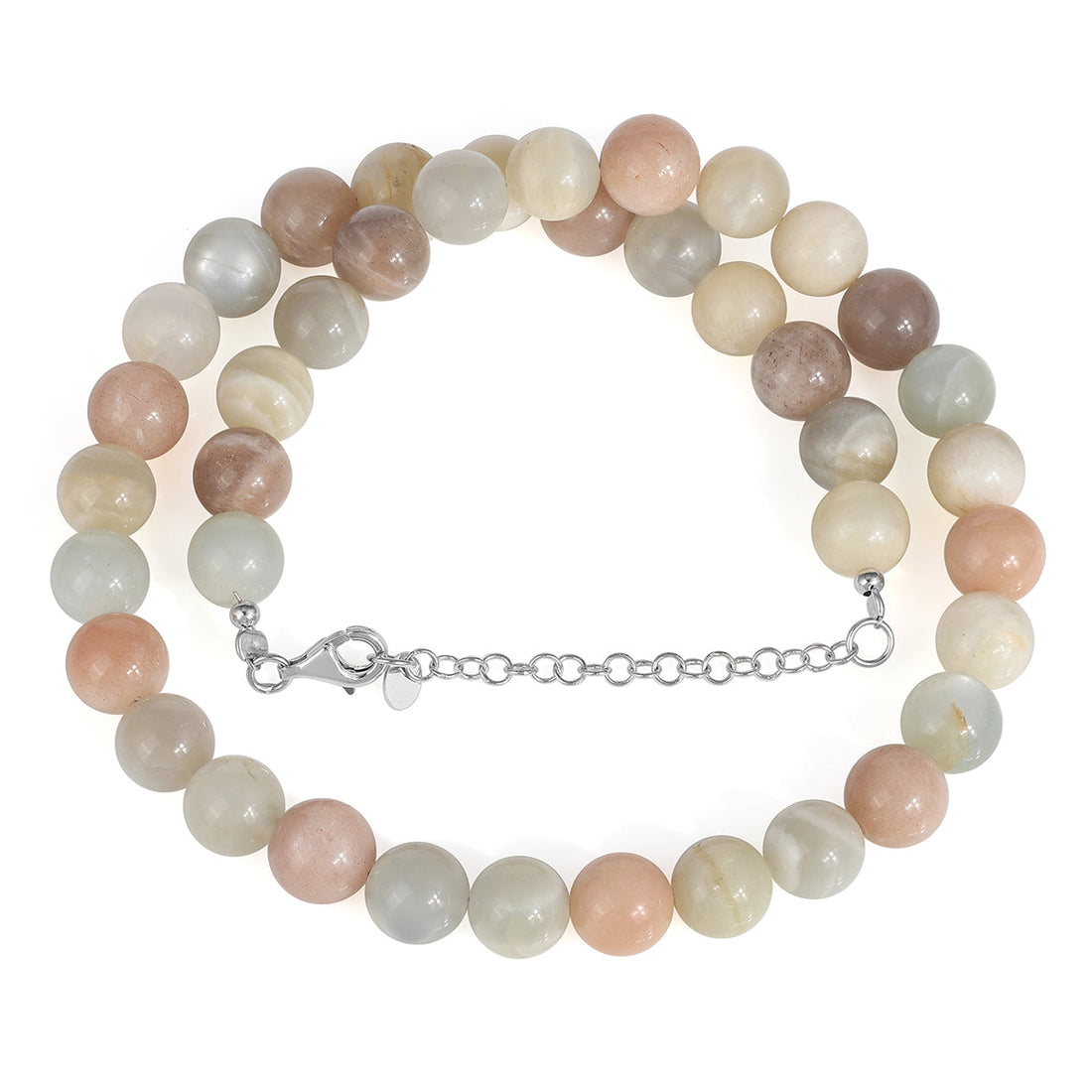 Multi Moonstone Beads Silver Necklace