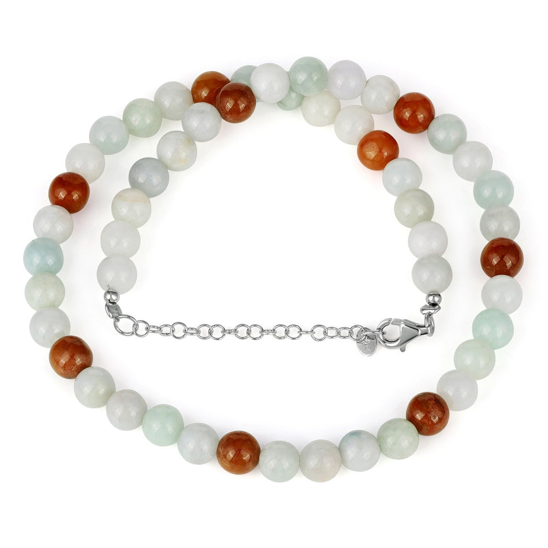 Jadeite Beads Unisex Silver Necklace