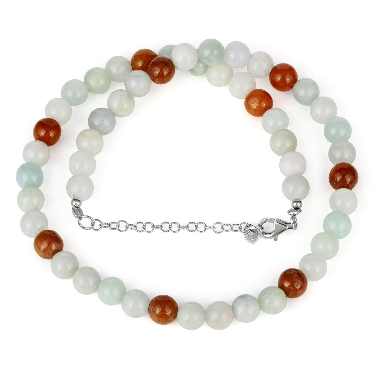Jadeite Beads Unisex Silver Necklace