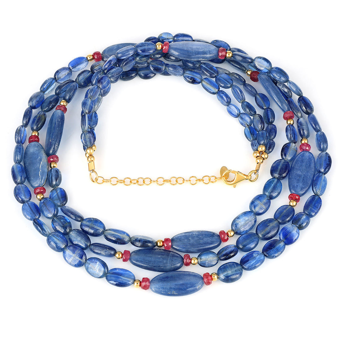 Kyanite and Ruby Beads Layered Silver Necklace