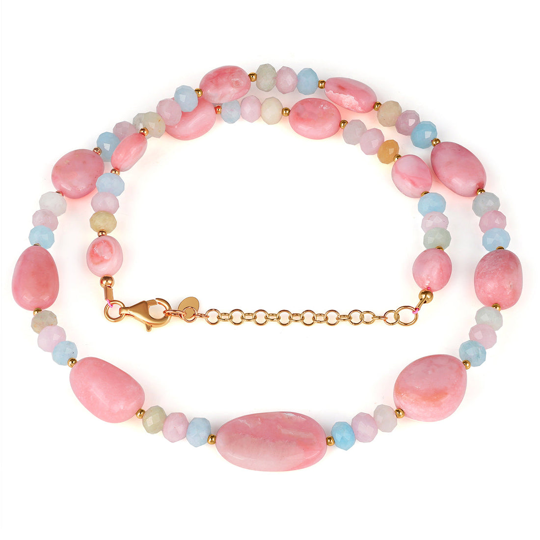 Multi Beryl and Pink Opal Silver Necklace