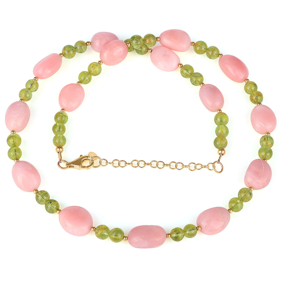 Peridot and Pink Opal Silver Necklace