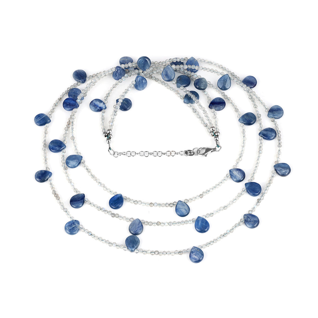 Labradorite and Kyanite Layered Silver Necklace