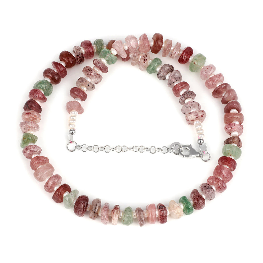 Strawberry Quartz and Pearl Silver Necklace