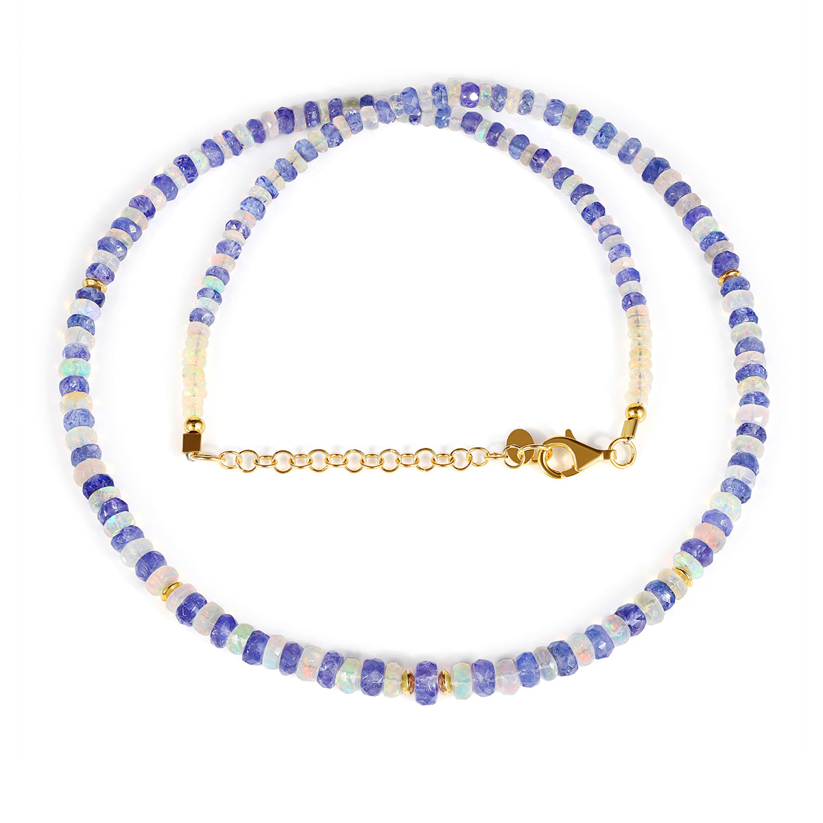 Ethiopian Opal and Tanzanite Beads Silver Necklace