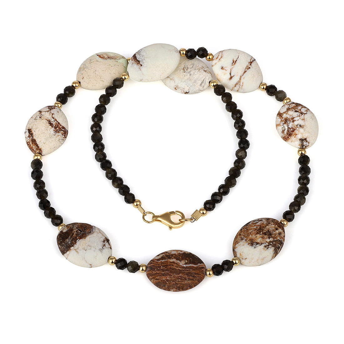 Lemon Chrysoprase and Golden Obsidian Silver Necklace