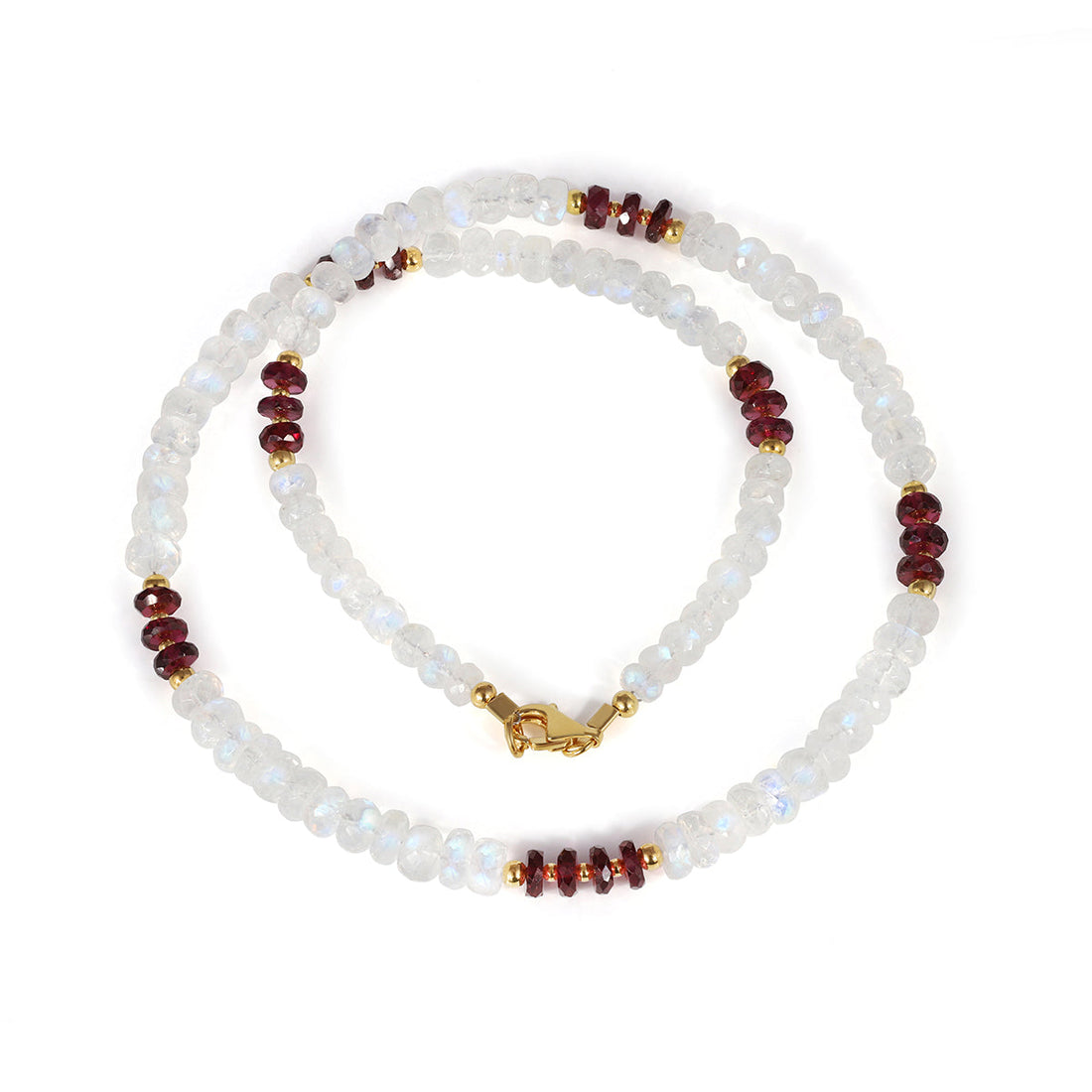 Rainbow Moonstone and Garnet Silver Necklace