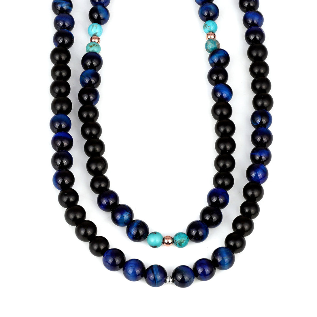 Tiger's Eye, Black Jet, Turquoise and Hematite Long Necklace