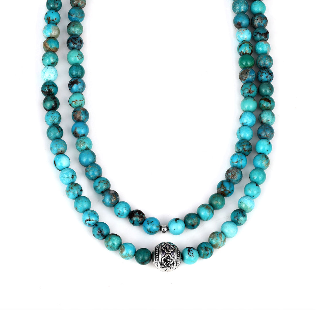 Turquoise and Hematite Silver Long Necklace