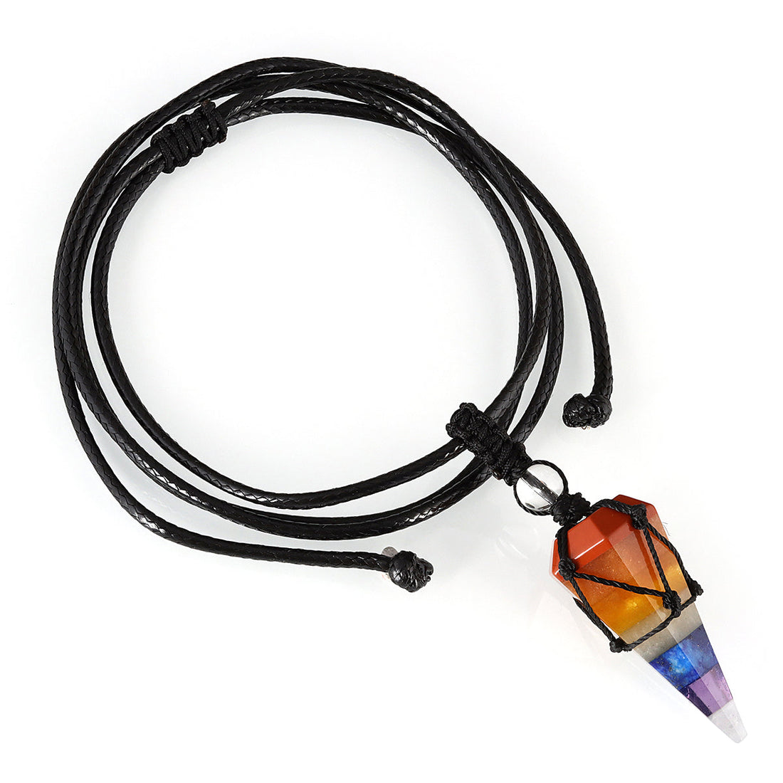 7 Chakra Pendulum Pendant Macrame Wrapped Necklace