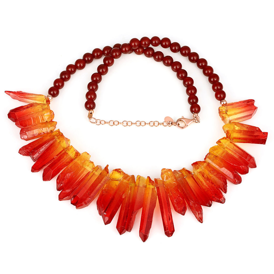 Red Onyx and Mystic Quartz Silver Necklace