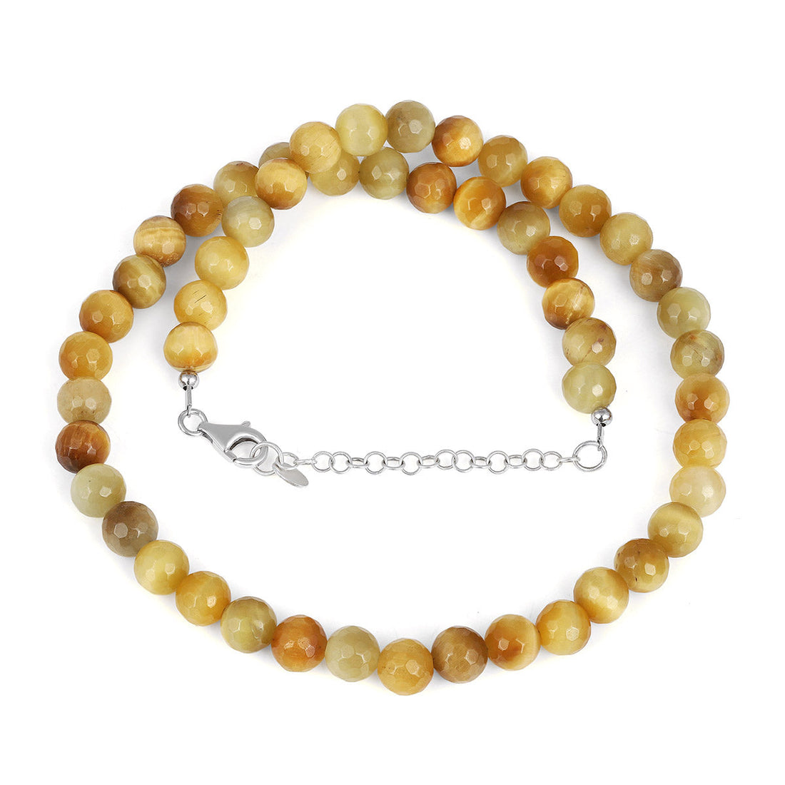 Yellow Tiger's Eye Beads Silver Necklace
