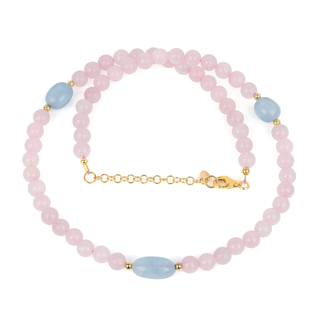 Rose Quartz and Aquamarine Silver Necklace