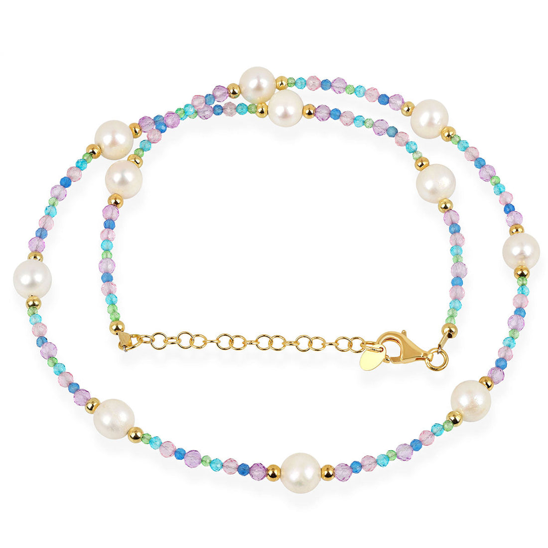 Crystal Quartz, Blue Onyx and Pearl Silver Necklace