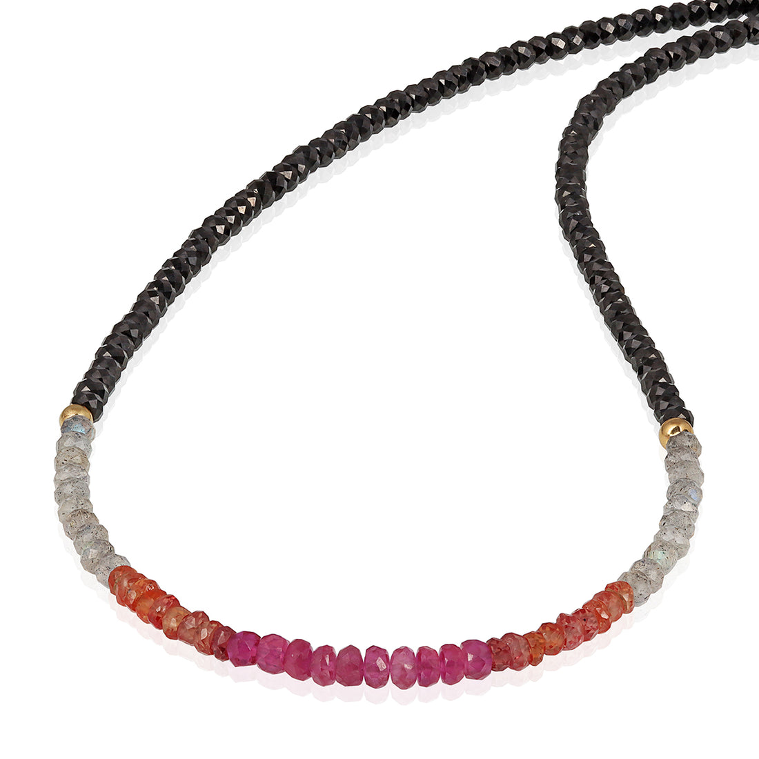Black Spinel, Labradorite, Sapphire and Ruby Silver Necklace