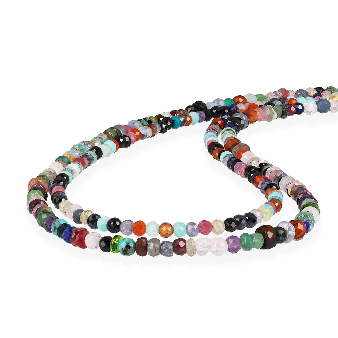 Multi Gemstone Beads Layered Silver Necklace