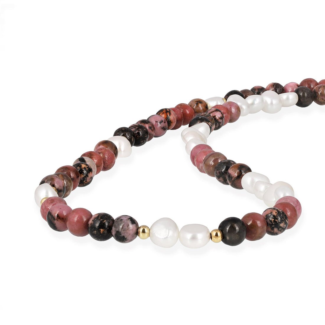 Pearl and Rhodonite Long Silver Unisex Necklace