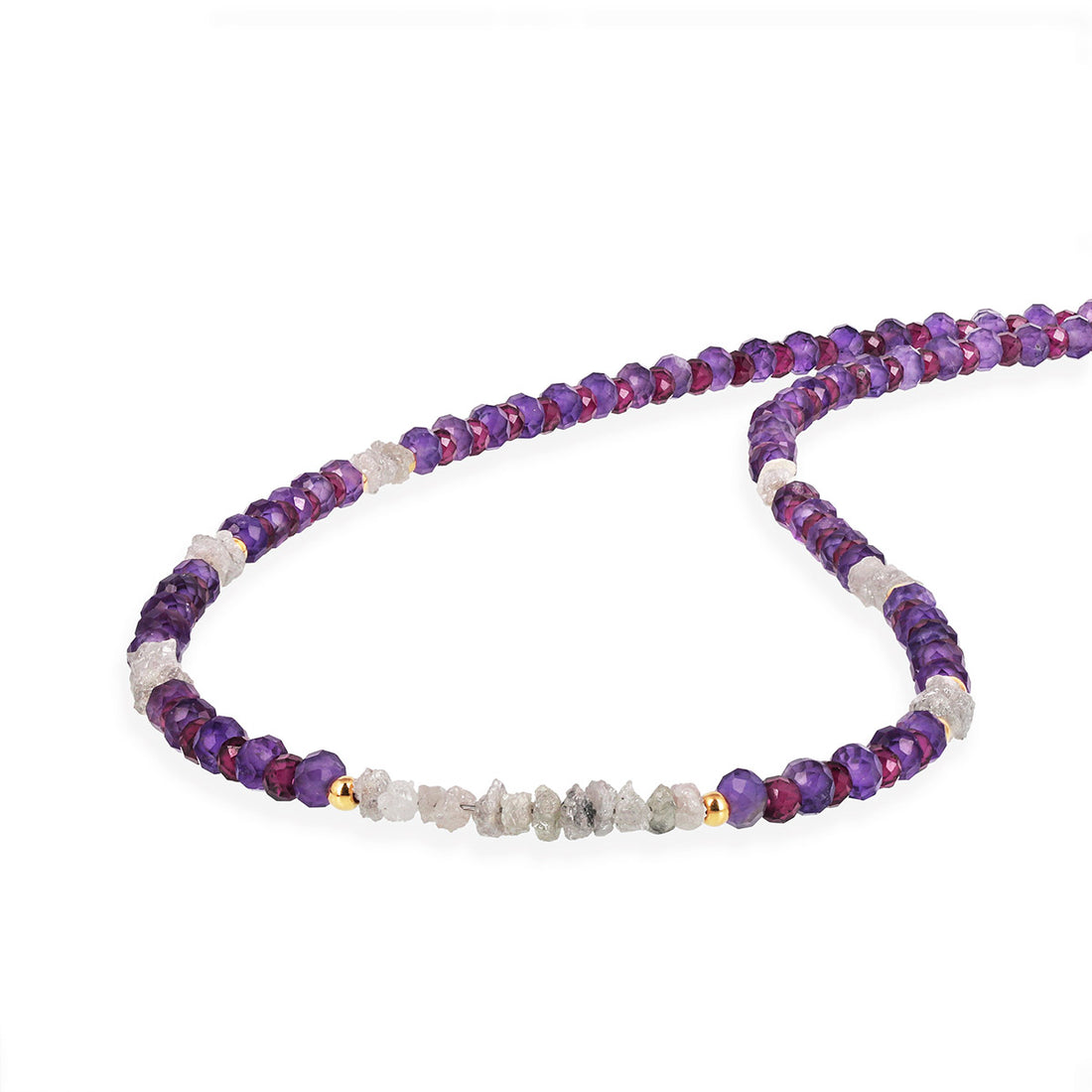 Amethyst, Garnet and Diamond Silver Necklace