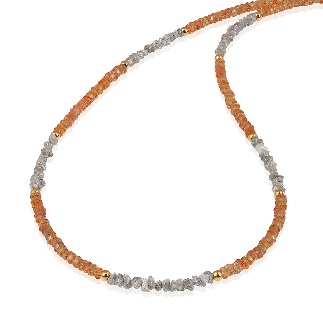 Orange Sapphire and Gray Diamond Silver Necklace