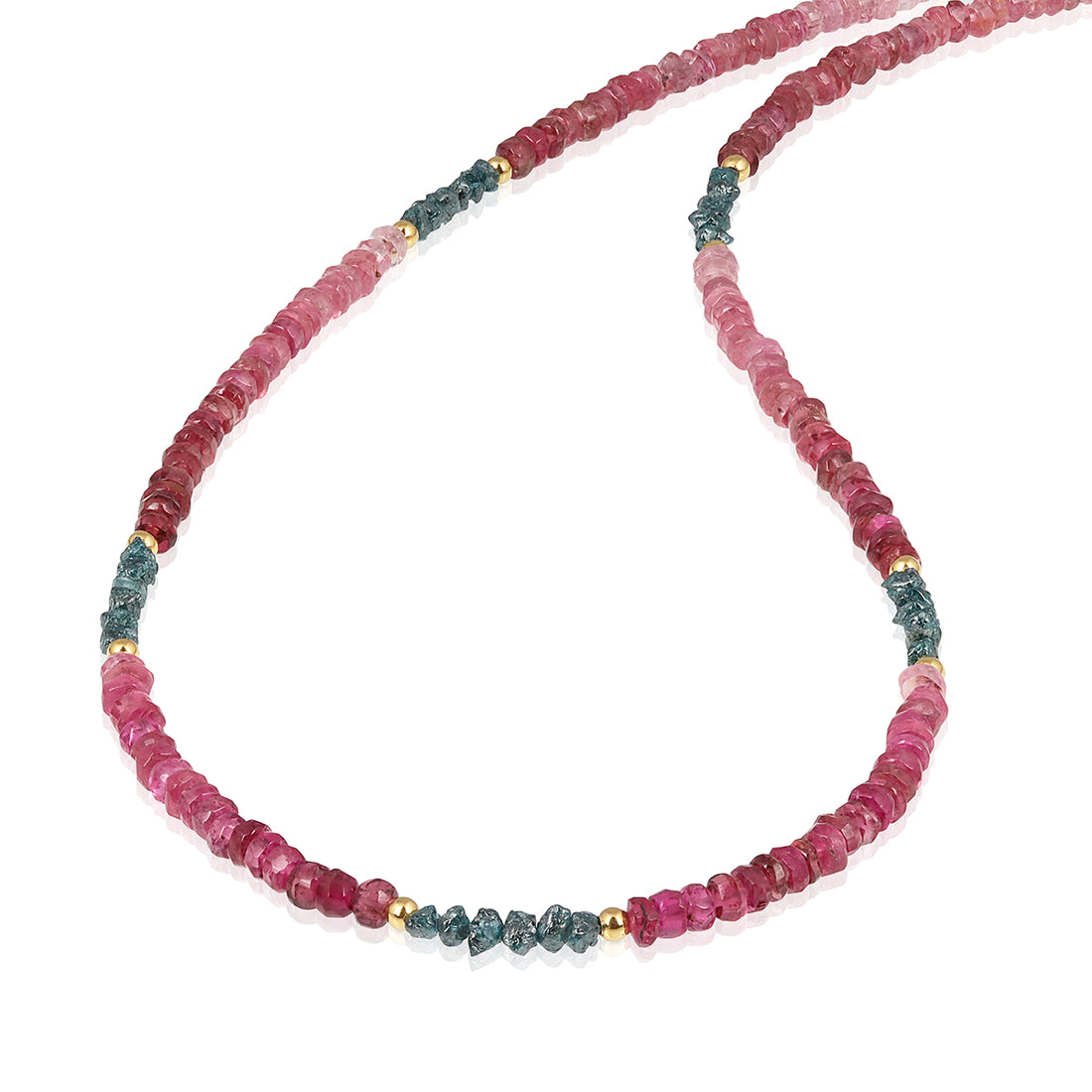 Pink Tourmaline and Diamond Silver Necklace