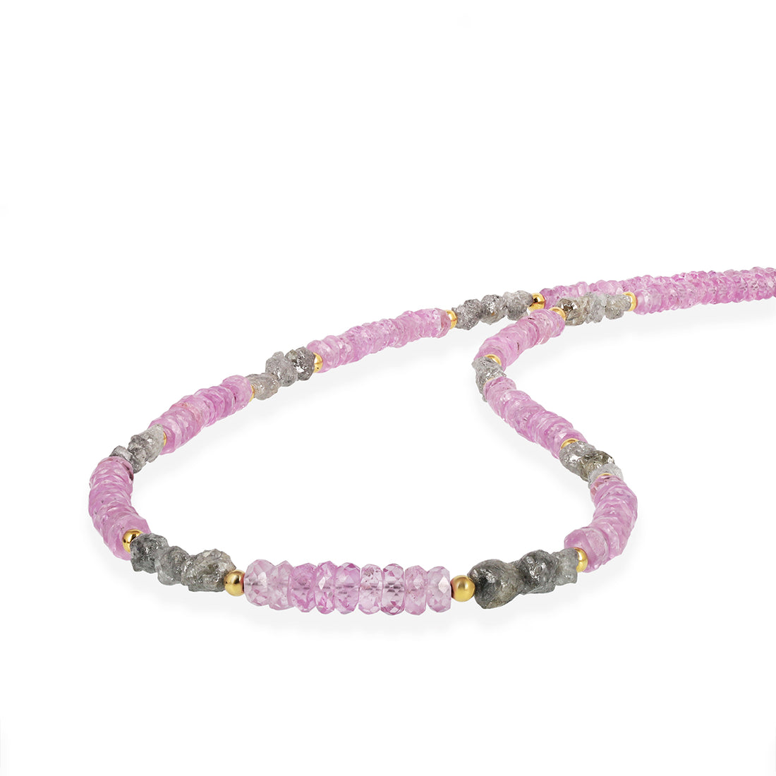 Pink Sapphire and Diamond Silver Necklace