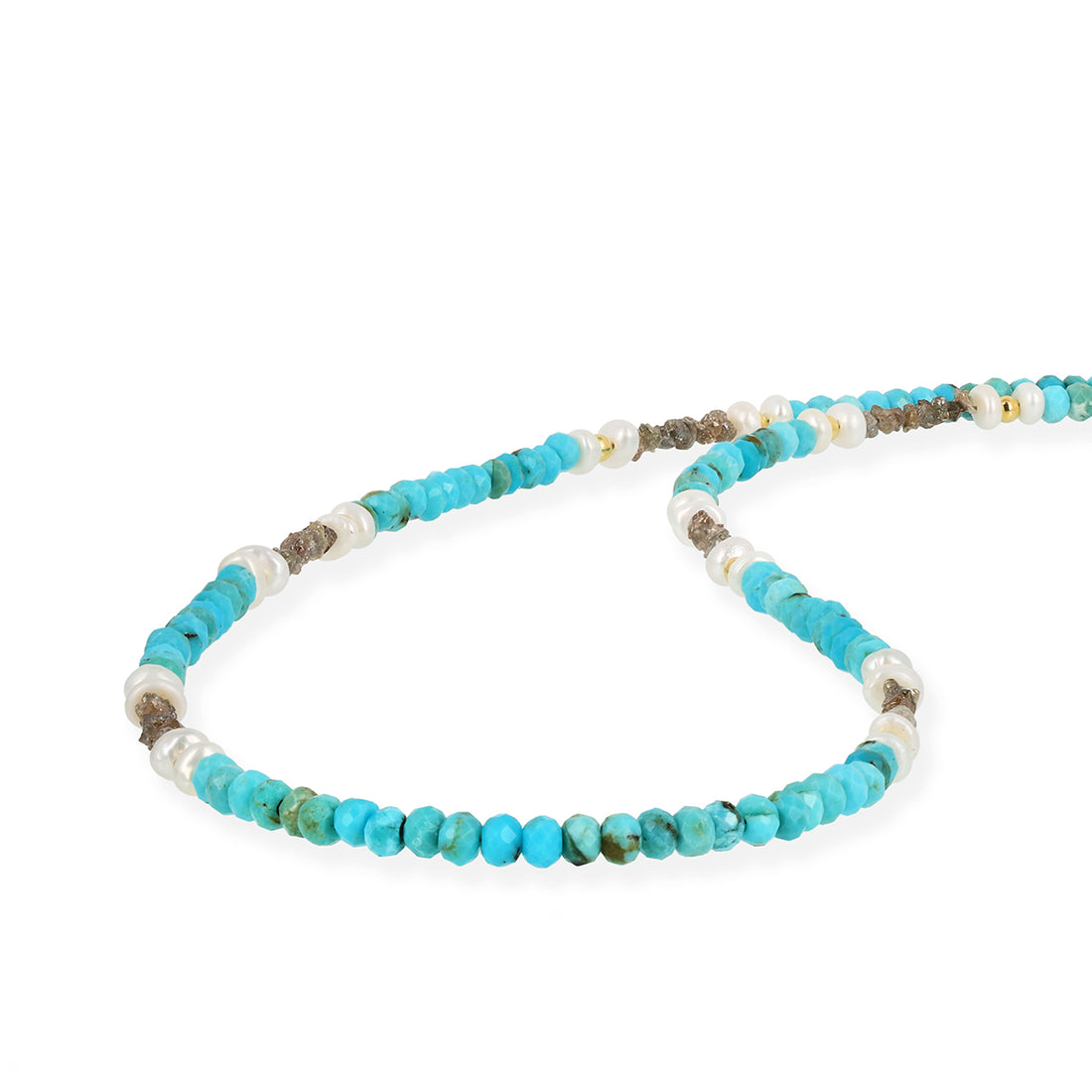 Turquoise, Diamond and Pearl Silver Necklace