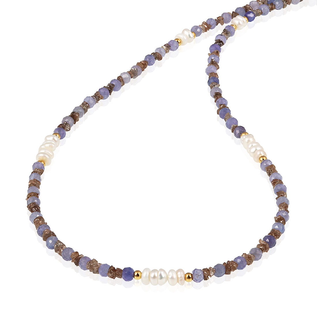 Tanzanite, Diamond and Pearl Silver Necklace