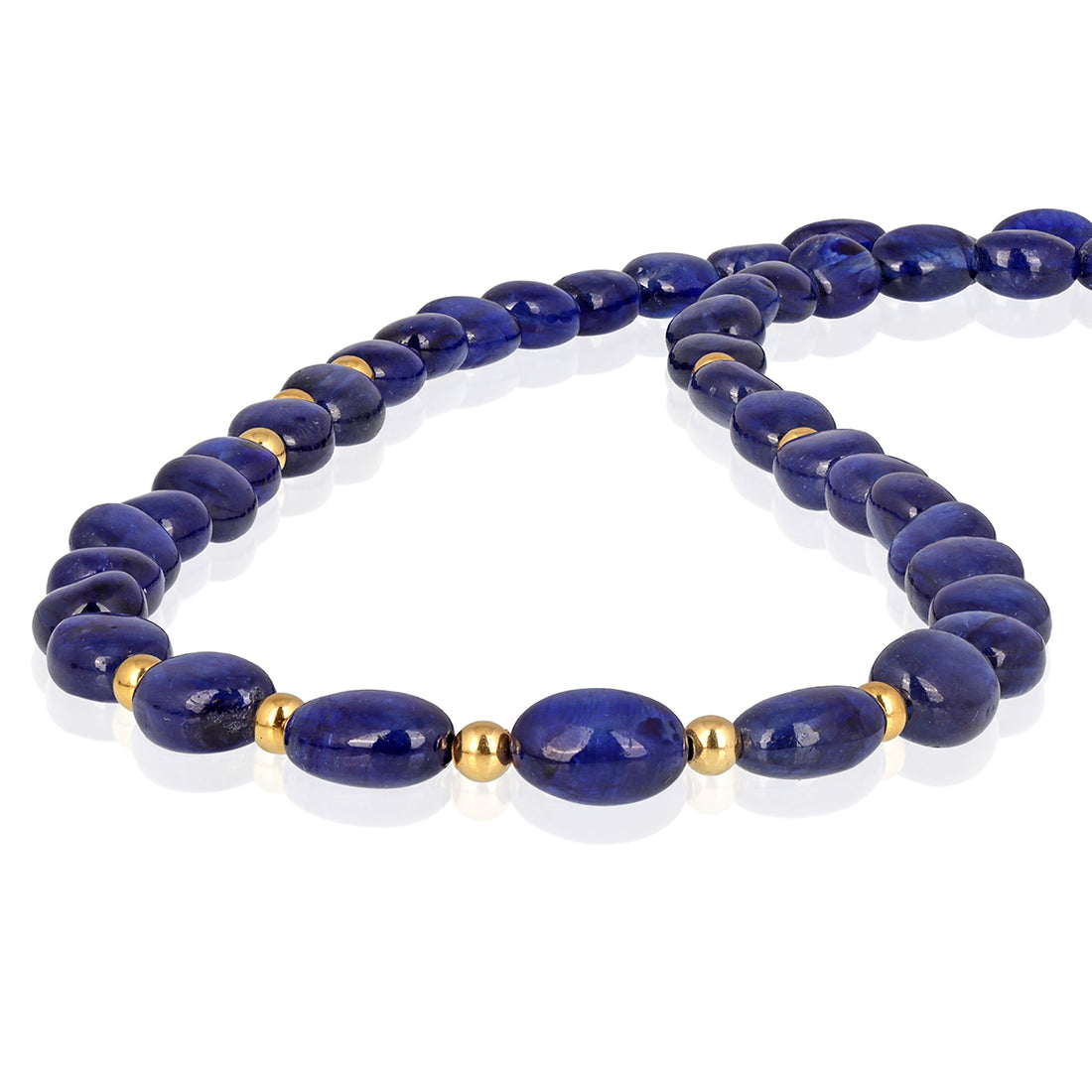 Blue Sapphire Oval Beads Silver Necklace