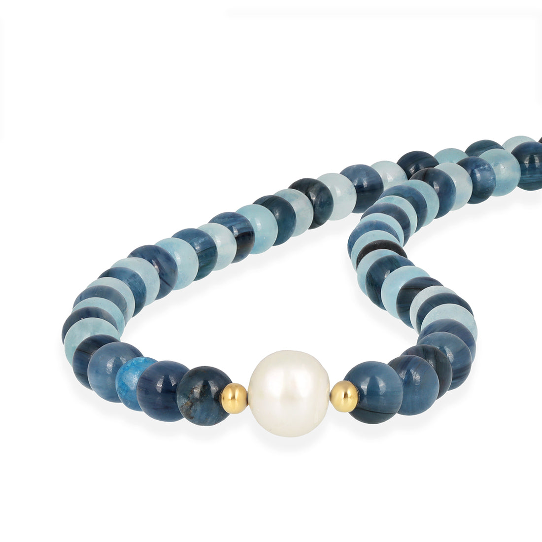Kyanite, Aquamarine and Pearl Silver Necklace