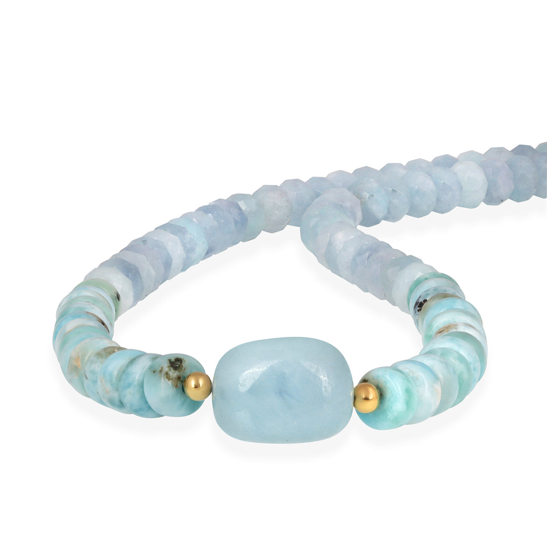 Aquamarine and Larimar Beads Silver Necklace