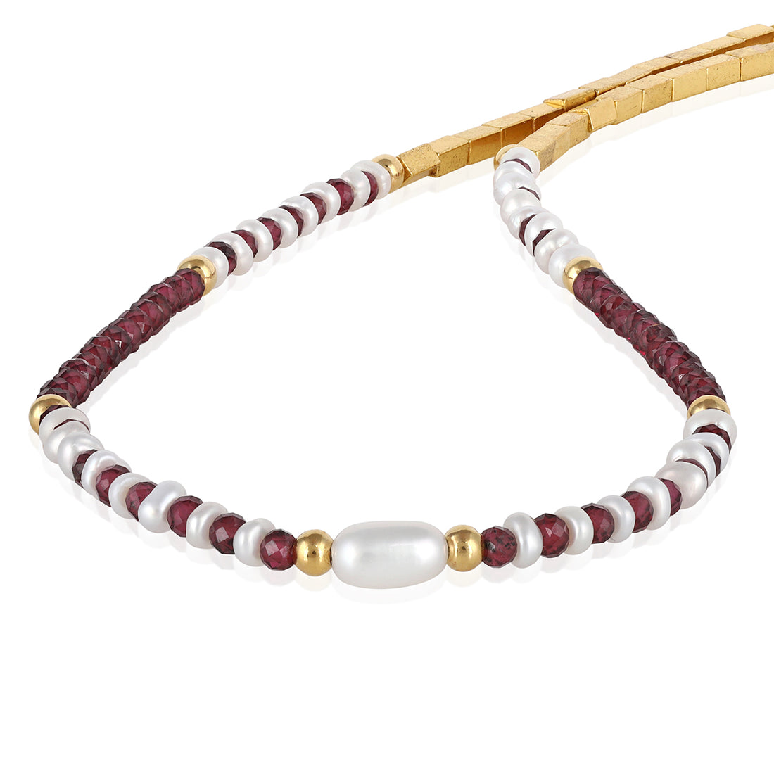 Garnet, Pearl and Hematite Silver Necklace