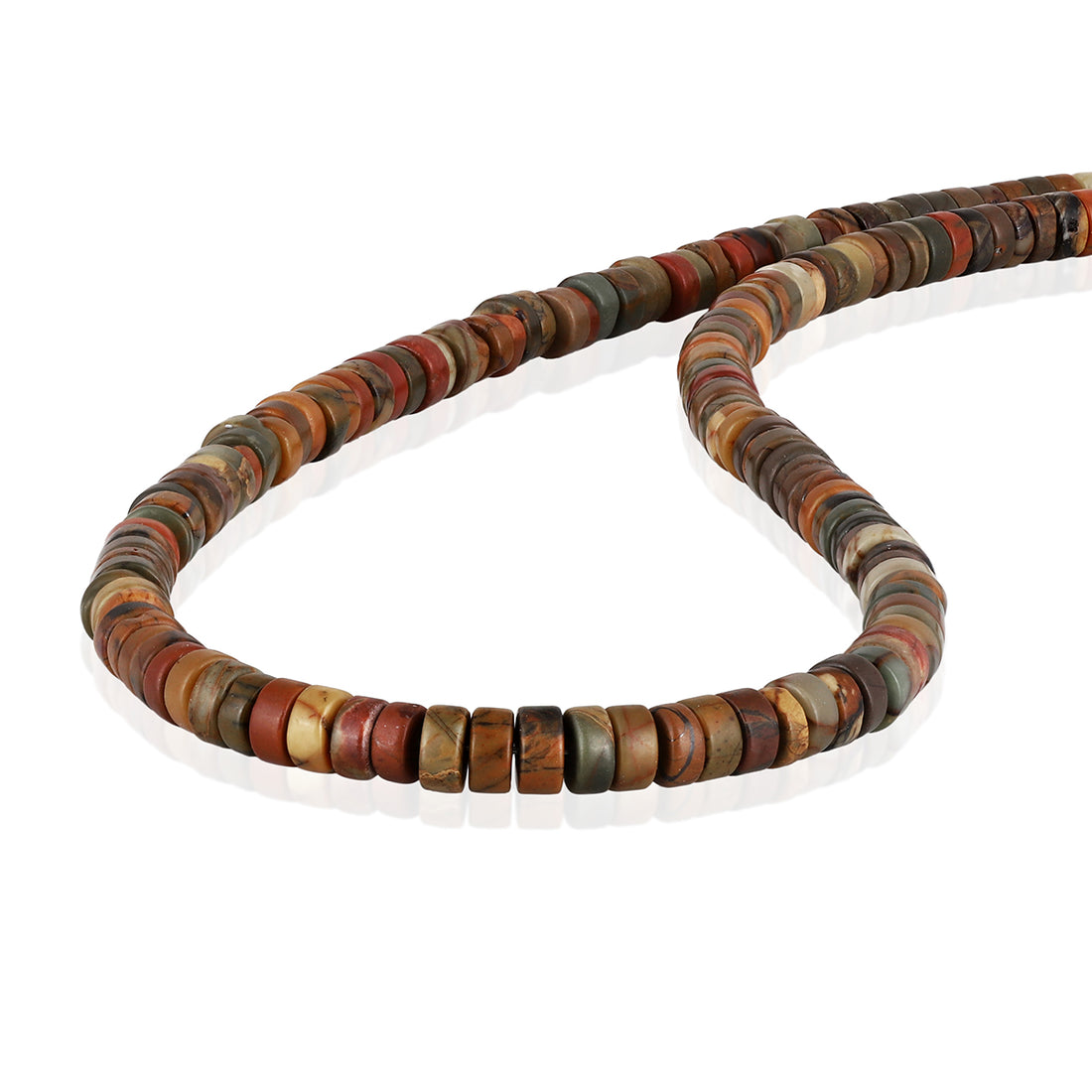 Red Creek Jasper Heishi Beads Unisex Silver Necklace