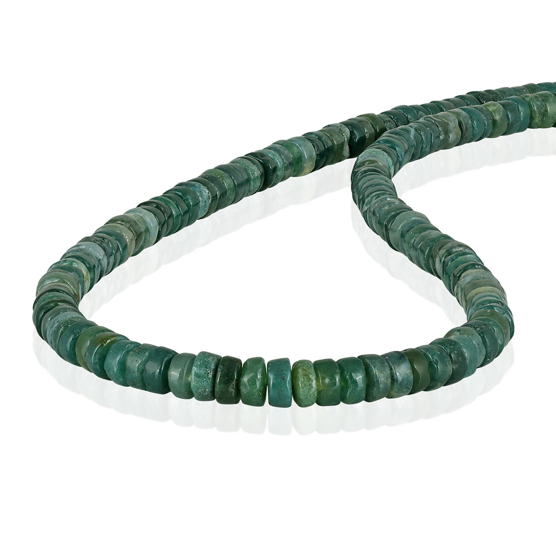 Moss Agate Heishi Beads Unisex Silver Necklace