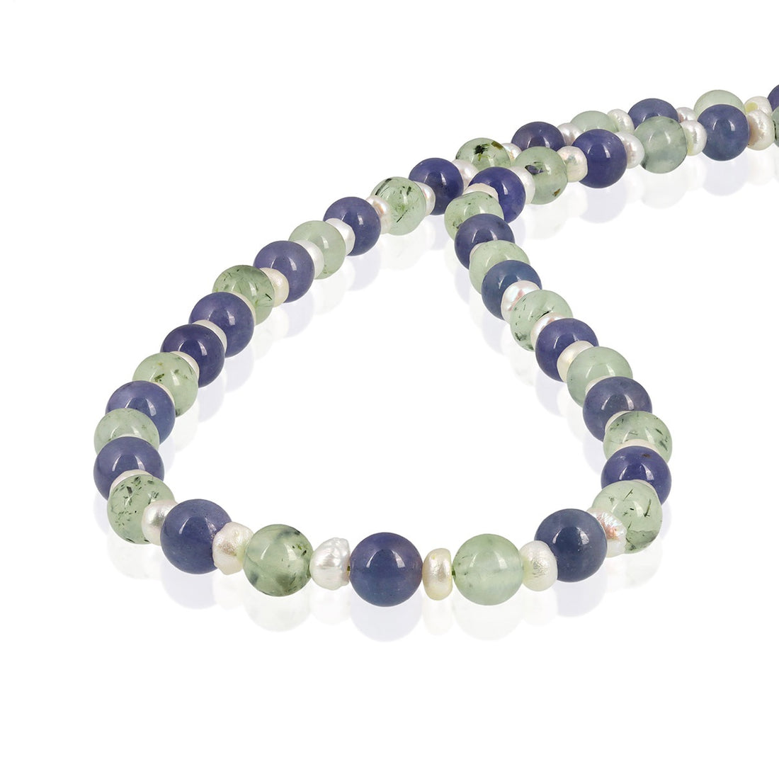 Prehnite, Tanzanite and Pearl Silver Necklace